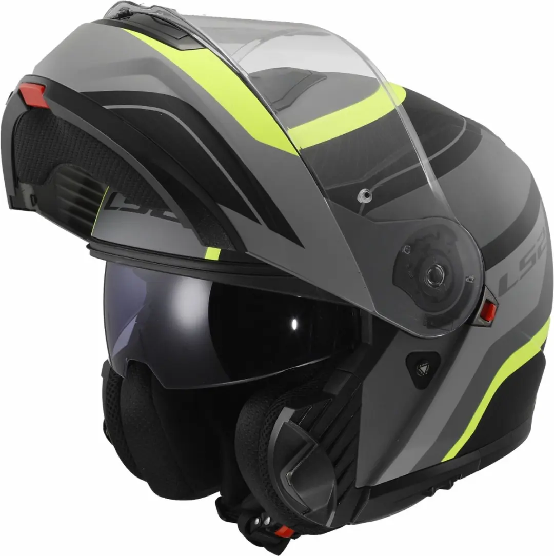 LS2 FF908 Strobe II Monza Systeemhelm - Mat Zwart H-V Geel - Maat M