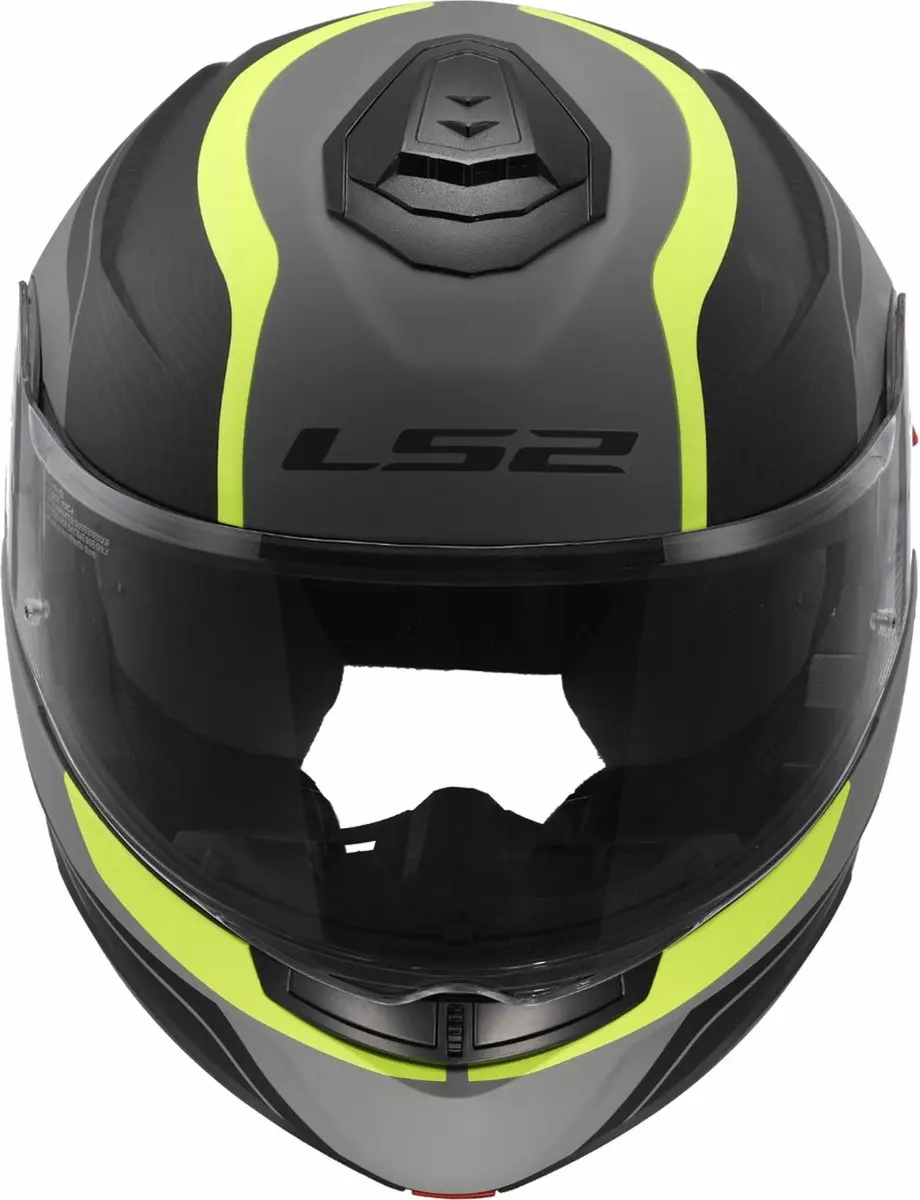 LS2 FF908 Strobe II Monza Systeemhelm - Mat Zwart H-V Geel - Maat M