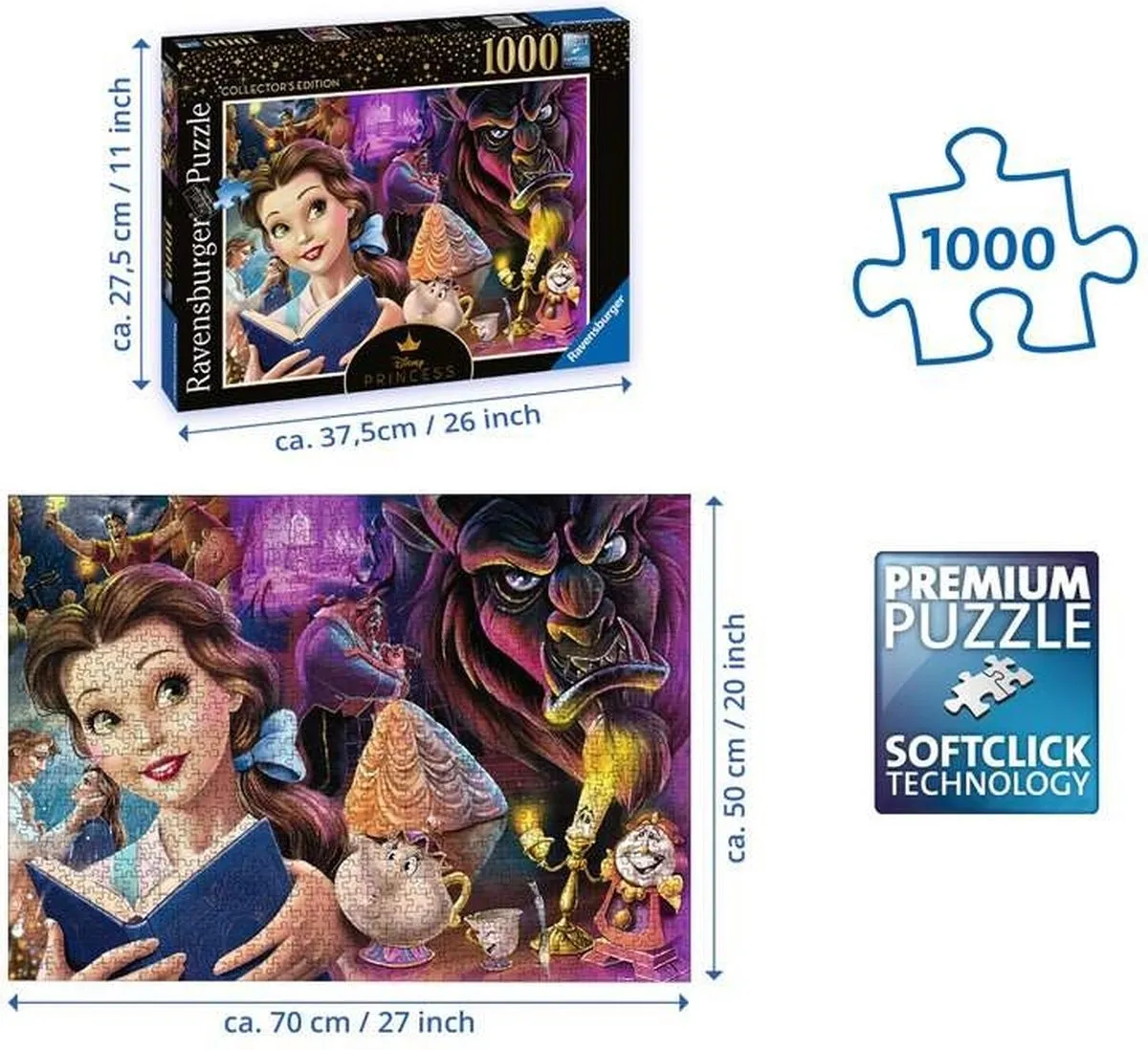 Ravensburger Disney Princess Belle Legpuzzel 1000 Stuks - afbeelding 6 van 6