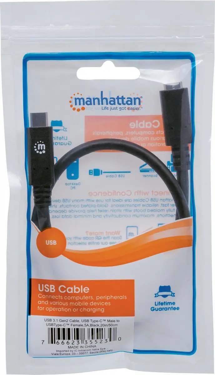 Manhattan USB-C Kabel 355230 0,5m - USB 3.2 Gen2 - 100W - Zwart - afbeelding 3 van 6