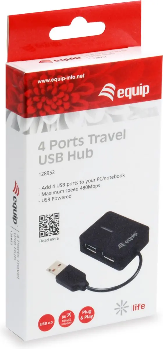 Equip 128952 USB-Hub 2 Poorten USB-A - Zwart