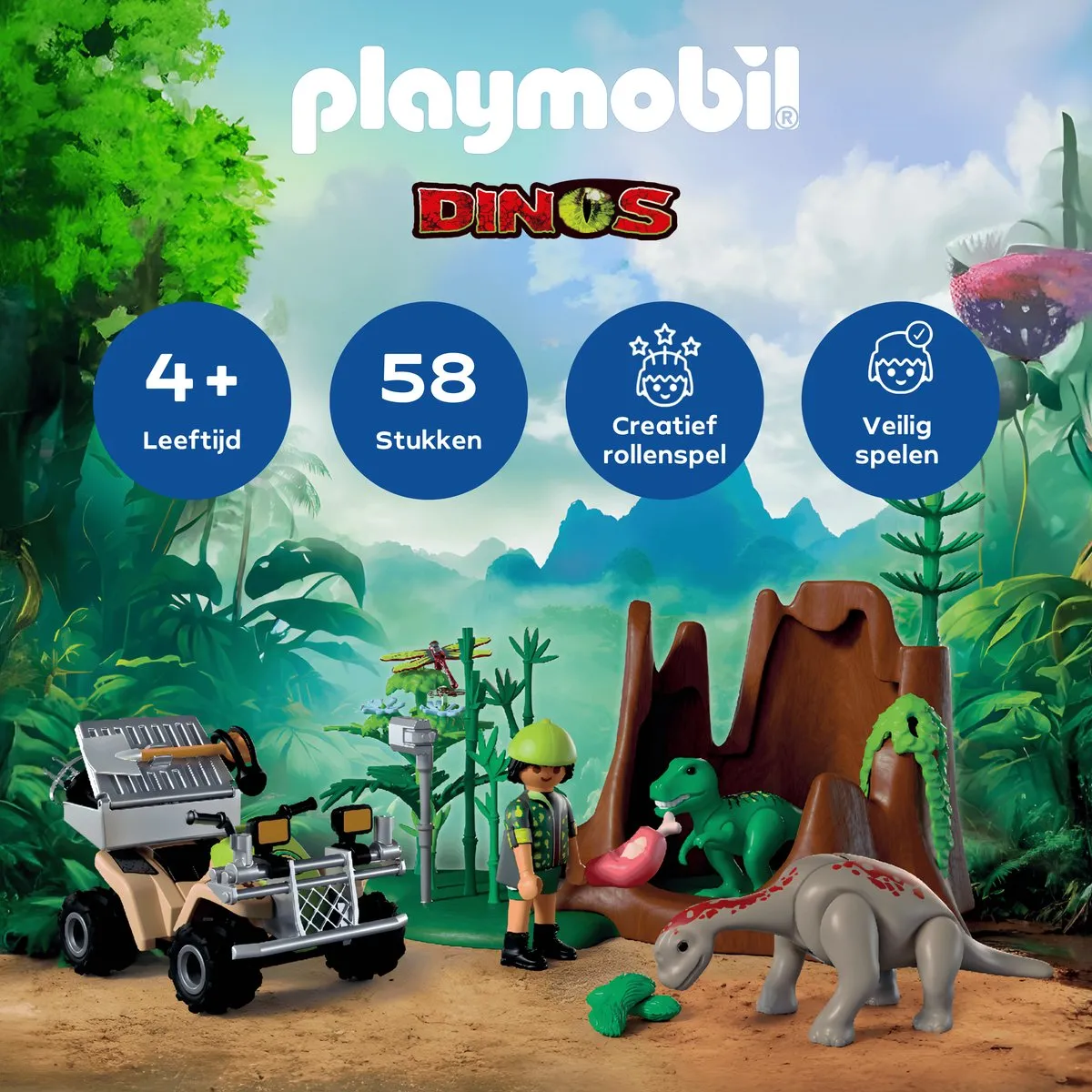 Playmobil Dinosaurussen Hideout 72069 - Dino Explorer met Quad