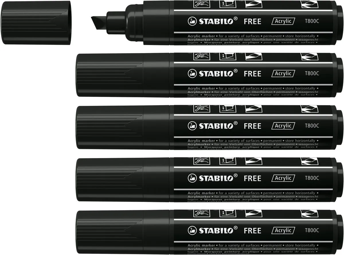 STABILO FREE T800C Acryl Marker Schuine Punt - Zwart