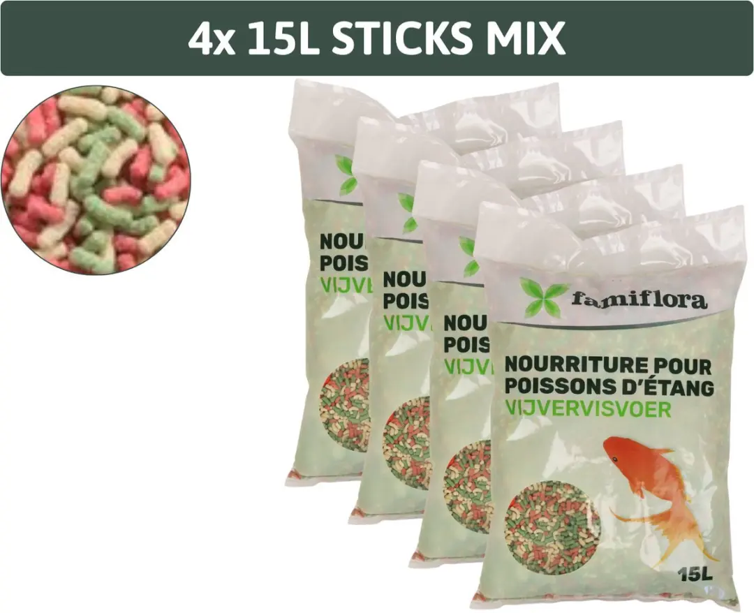 Famiflora Sticks Mix 60L (4x15L) - Drijvend Visvoer