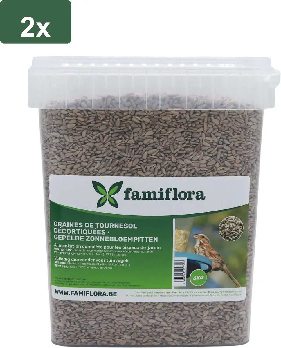 Famiflora Gepelde Zonnebloempitten 12kg (2x6kg) - Premium Vogelvoer