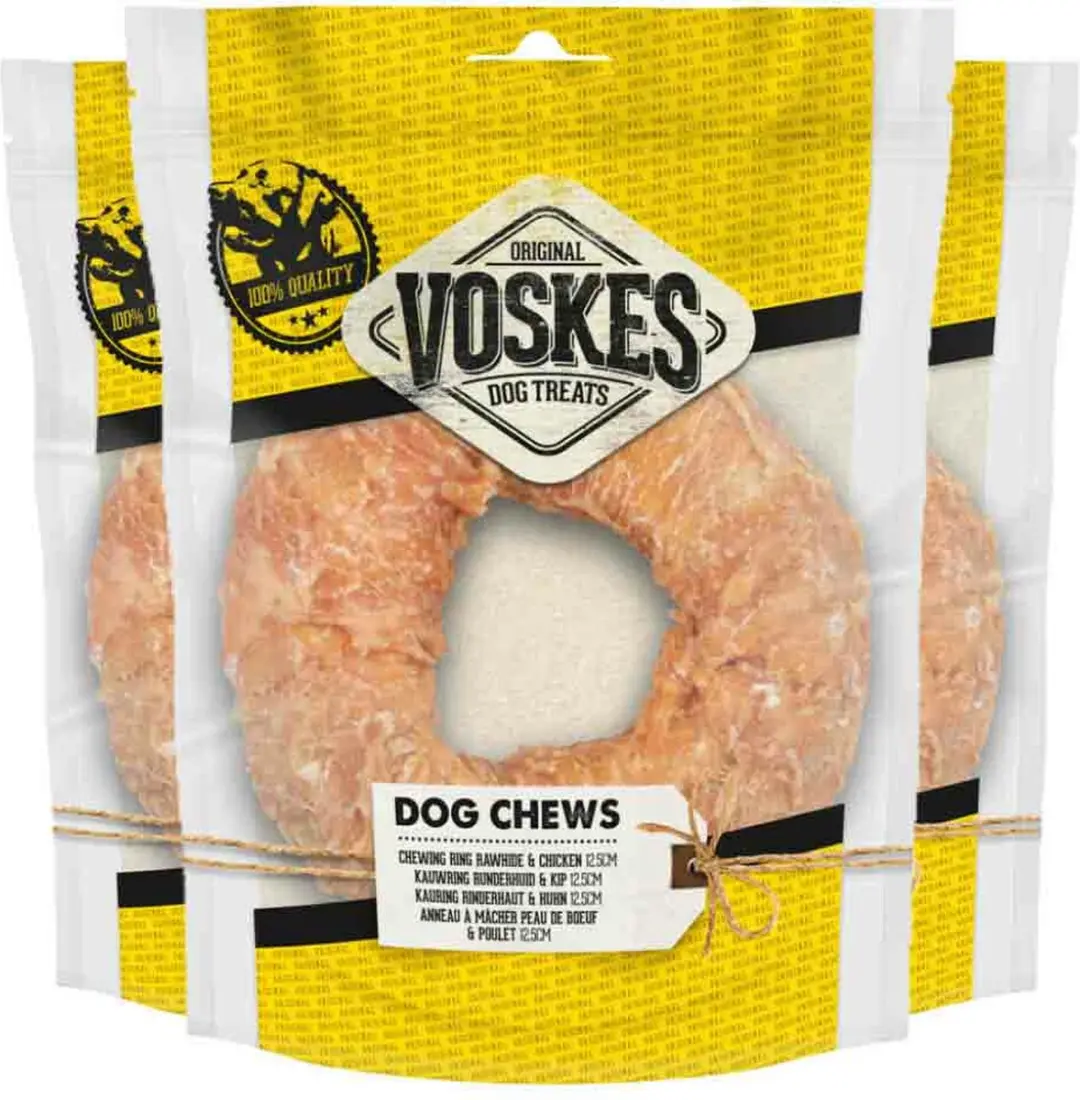 Voskes Hondensnack Kauwring Runderhuid Kip 12,5 cm