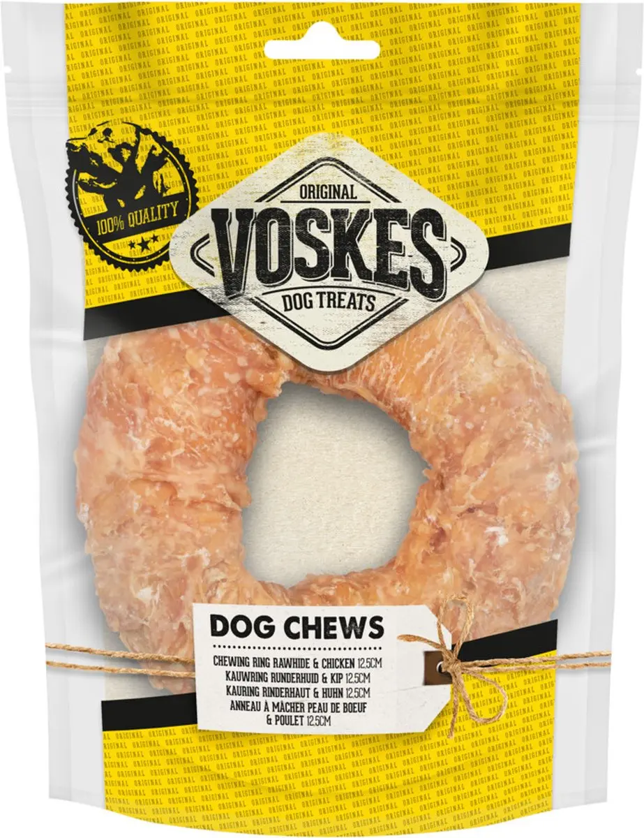 Voskes Hondensnack Kauwring Runderhuid Kip 12,5 cm