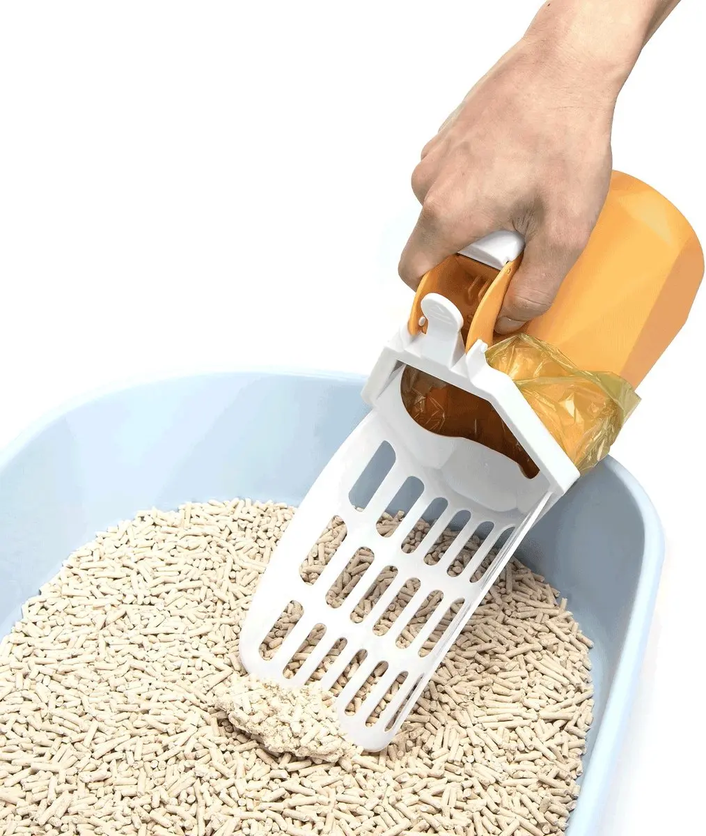 Nobleza Kattenbakschep met Opvangbak - 2-in-1 - Oranje/Oker/Wit