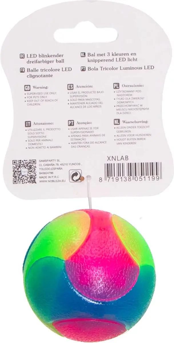 Nobleza Hondenbal met LED Verlichting M - 5cm - Groen/Blauw/Roze