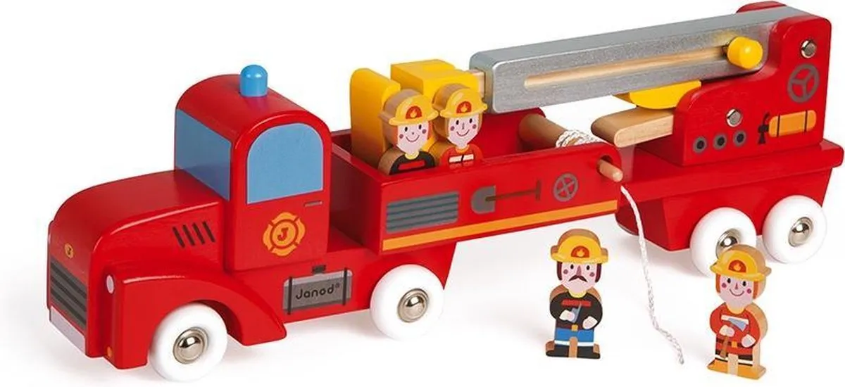Janod Story Brandweerwagen 8573 - Draaibaar met hoogwerker