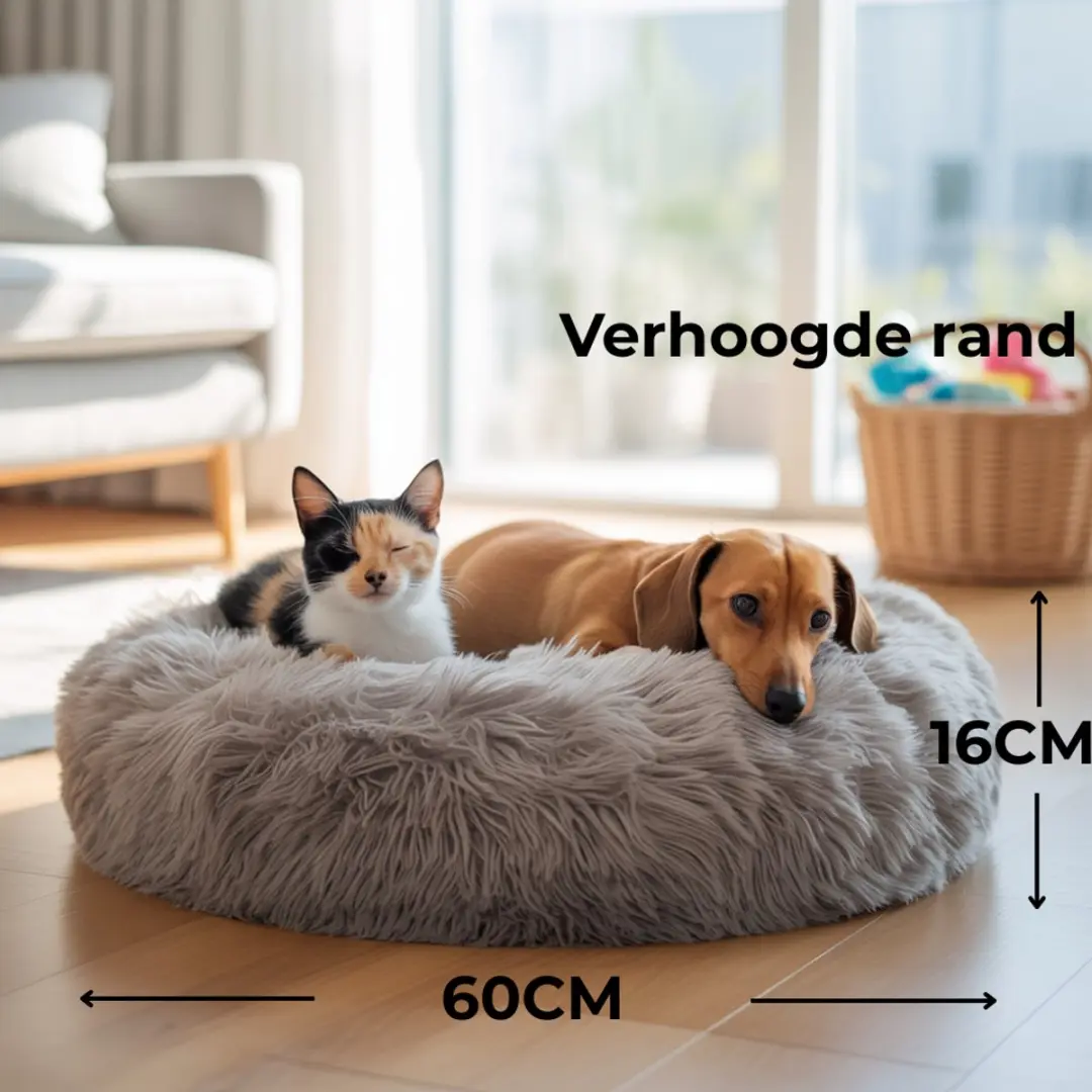 Pecco Fluffy Donut Mand - 60cm - Lichtgrijs
