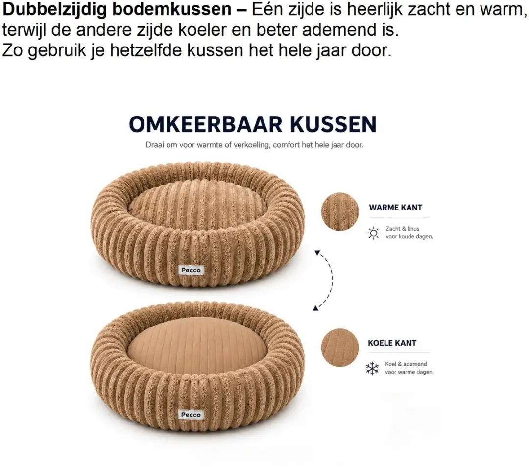 Pecco Orthopedische Hondenmand 100cm - Lichtbruin - 2-in-1