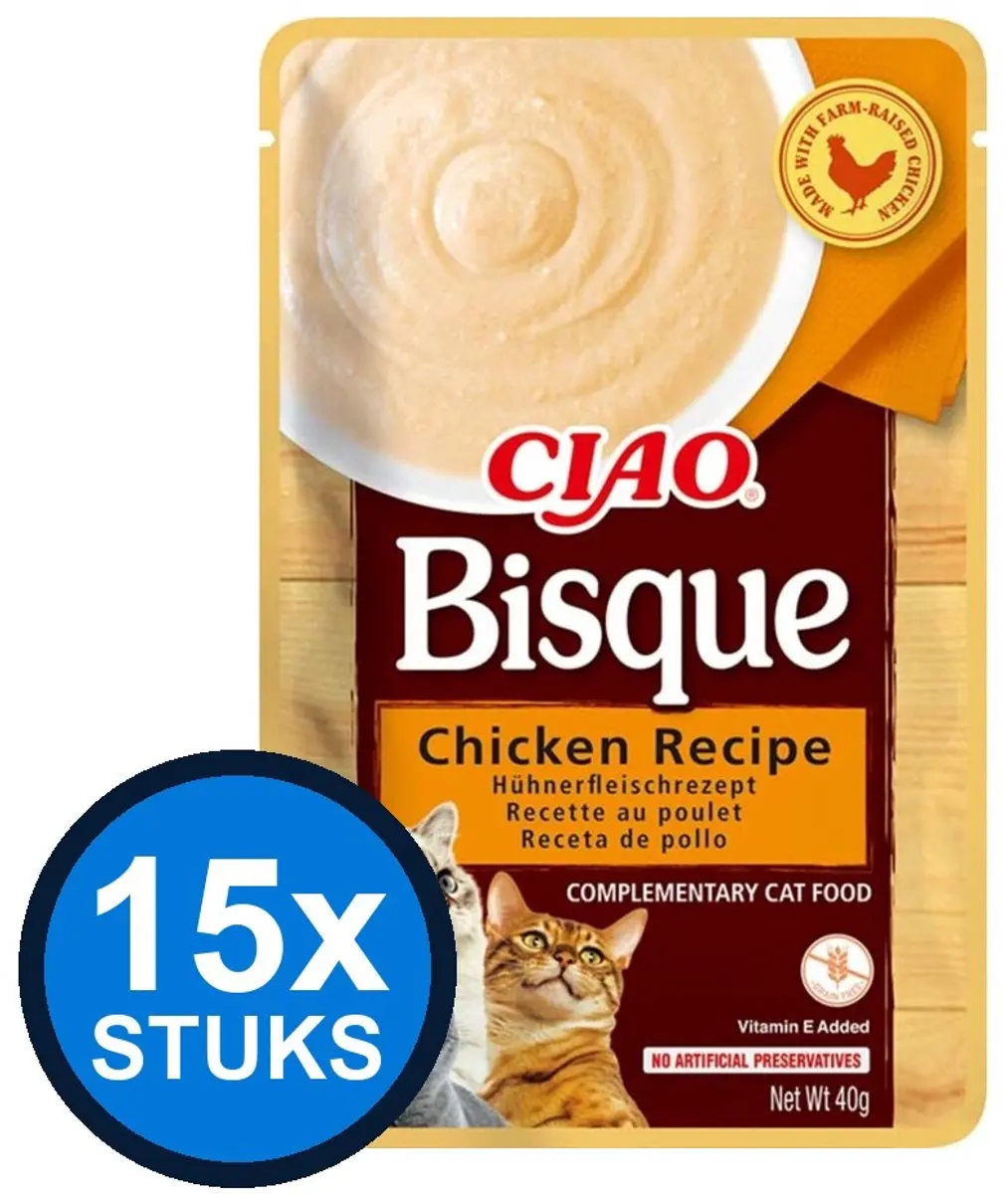 15x Ciao Bisque puree cat chicken 40gr