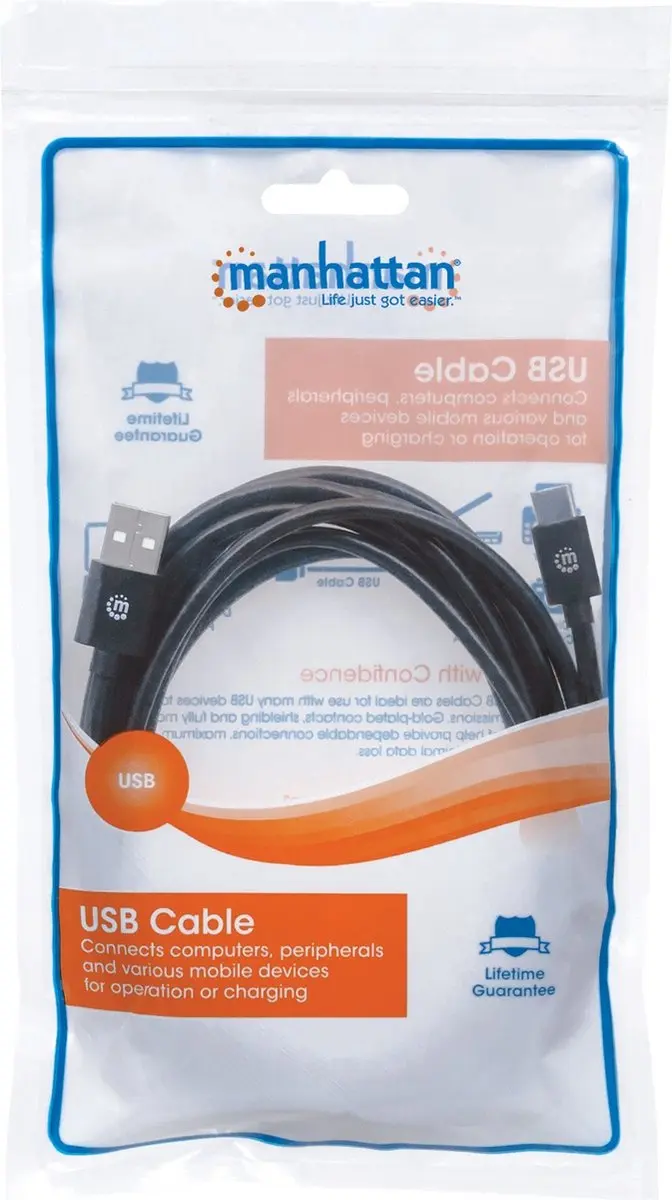 Manhattan USB-kabel 354929 USB-A naar USB-C 2.0m - Zwart