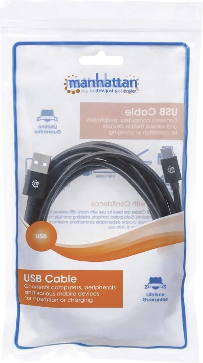 Manhattan USB-kabel 354929 USB-A naar USB-C 2.0m - Zwart