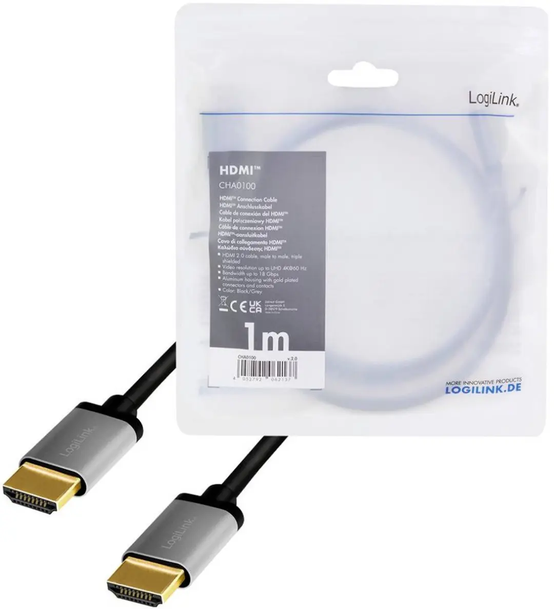 Logilink HDMI Aansluitkabel 1m - Zwart/grijs