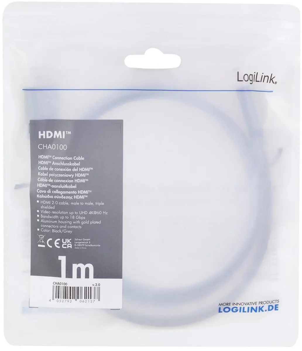 Logilink HDMI Aansluitkabel 1m - Zwart/grijs
