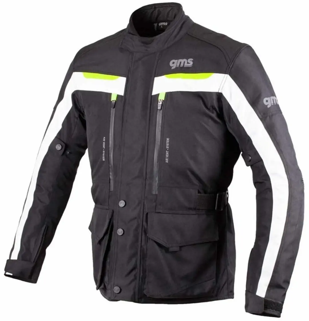 gms Gear Zwart Witte Neon Gele Textiele Motorjas
