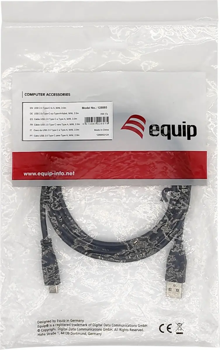 Equip USB 2.0 A naar C Kabel 2m - Zwart - afbeelding 2 van 5