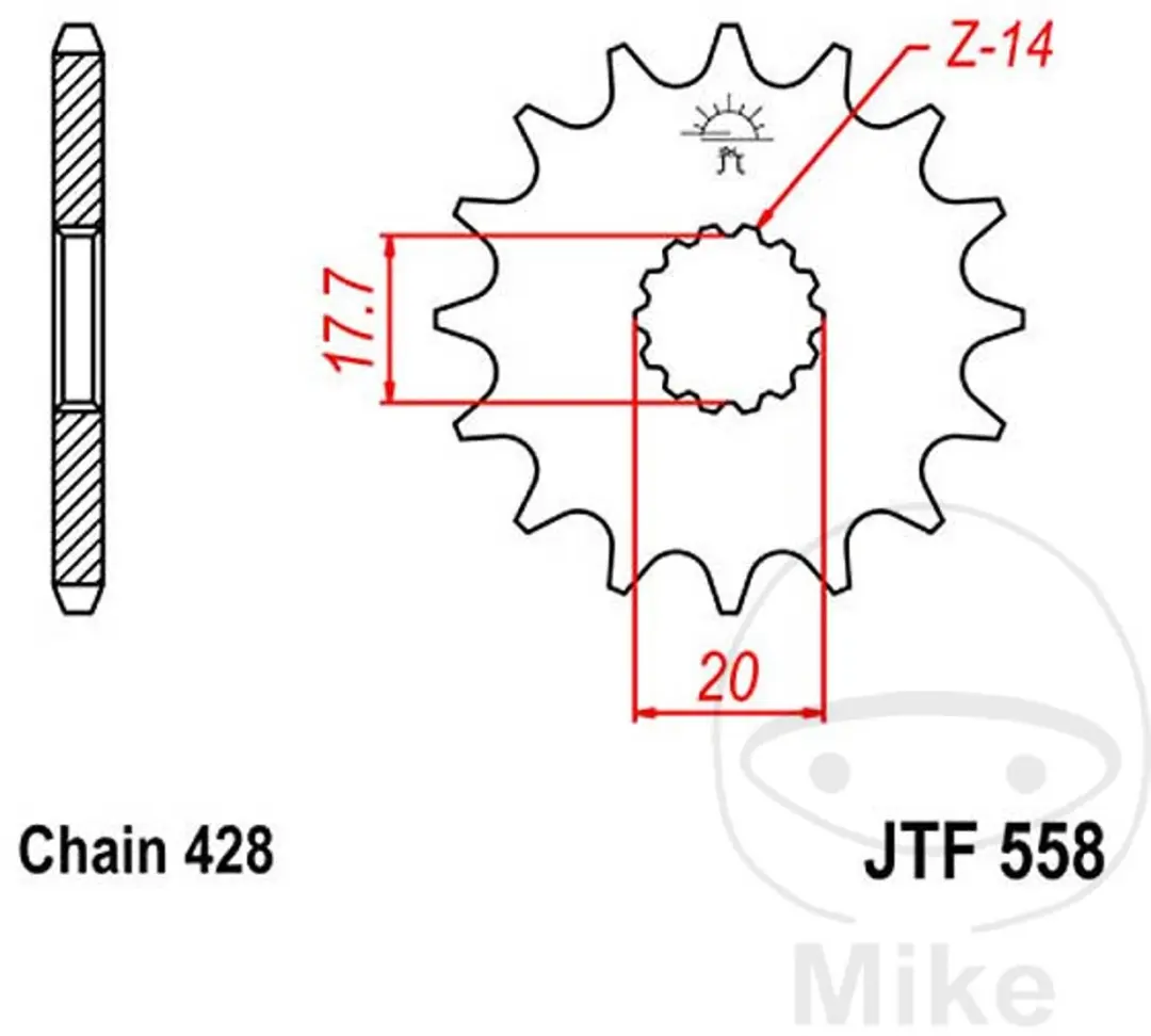 jt tandwielen versnellingsbak uitgaand tandwiel voor motorfiets jtf558.14 / 14 d