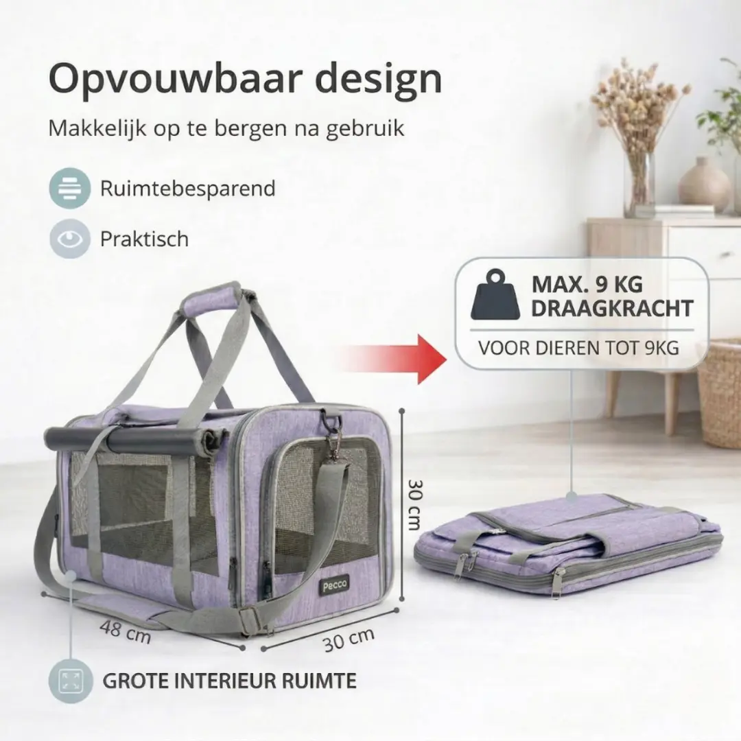 Pecco Draagtas Hond en Kat - 48x30x30cm Paars