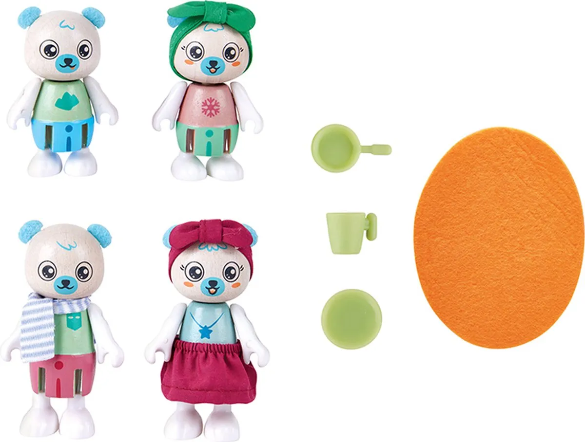 Hape Familie IJsbeer Poppenhuispop - 4 Poppen & 4 Meubels - Veelkleurig