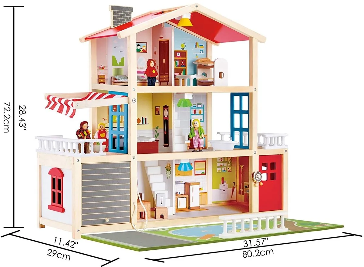 Hape Family Mansion Poppenhuis - 7 Meubels 4 Poppen - 3x AAA
