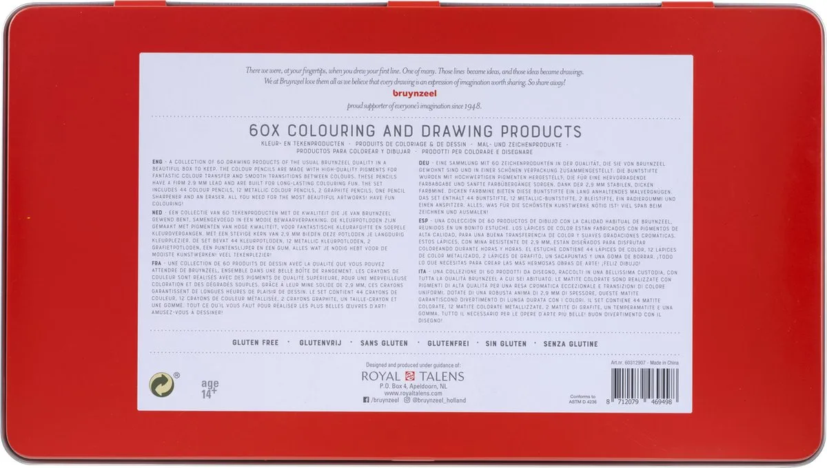 Bruynzeel Teken- en kleurset creatieve kunstenaars blik 60 stuks