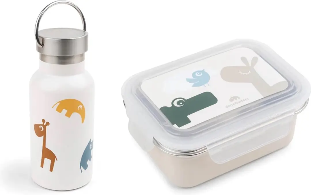 Done by Deer Sea thermo drinkfles mixed color + 3 metalen lunchbox- Lalee sand