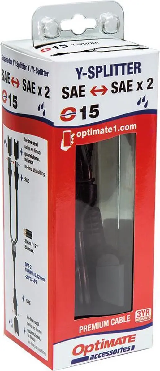Optimate O-15 SAE Y-Splitter Kabel - 1x naar 2x SAE - Max. 13A