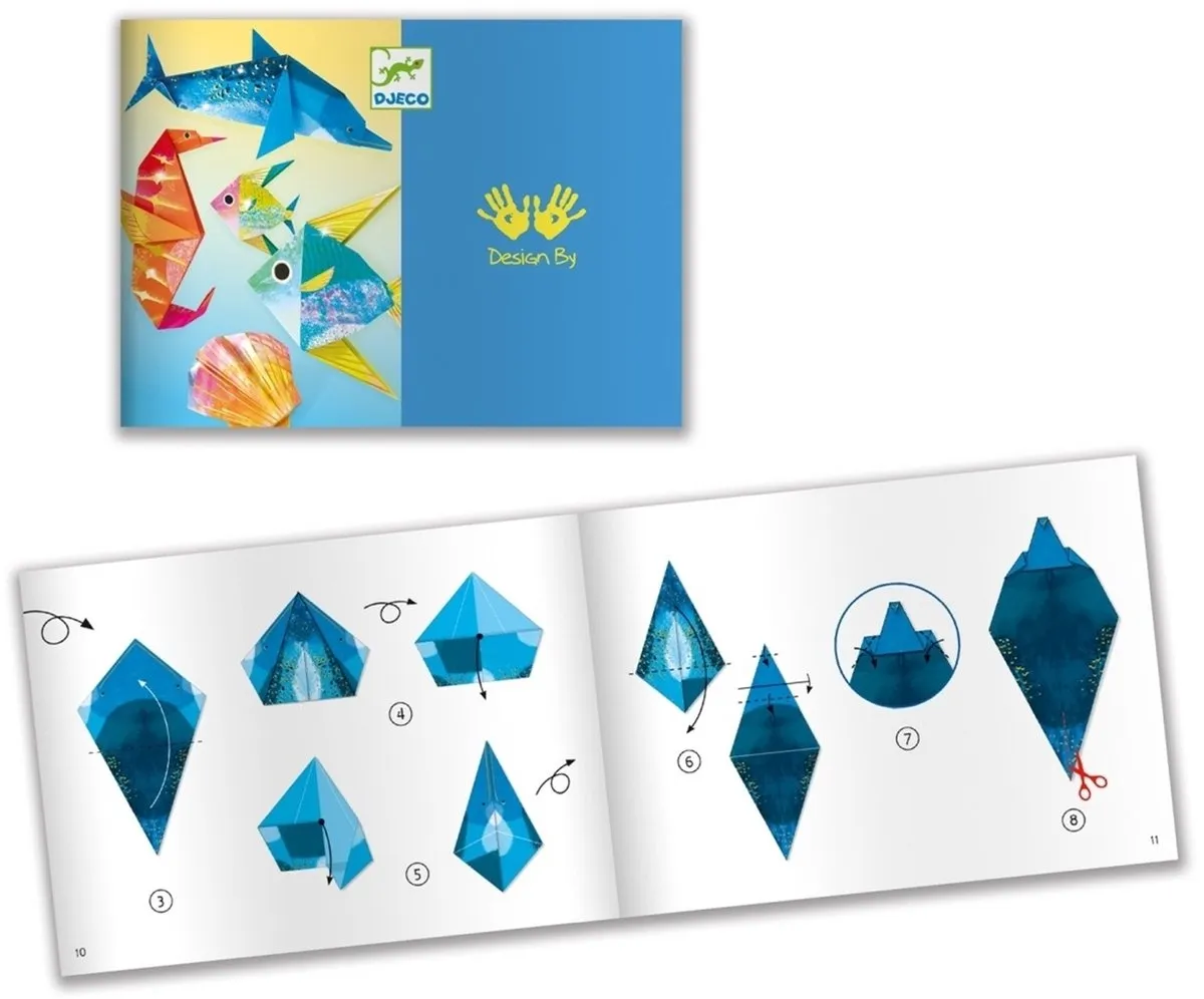 Djeco Origami ZeeDieren Knutselset - 24 Vellen Multicolor - afbeelding 6 van 6