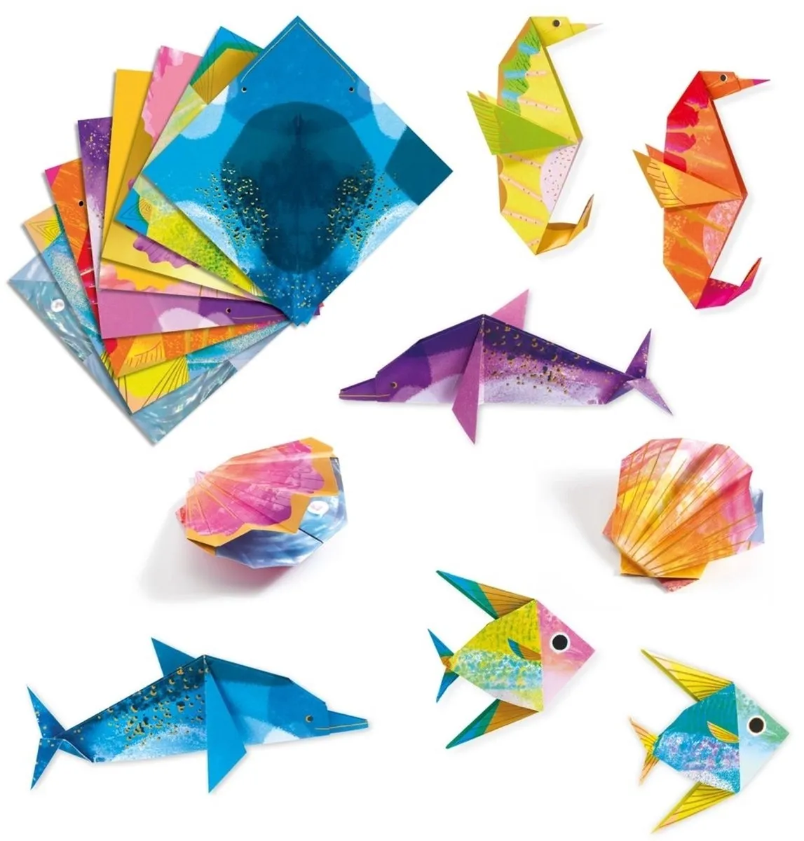 Djeco Origami ZeeDieren Knutselset - 24 Vellen Multicolor