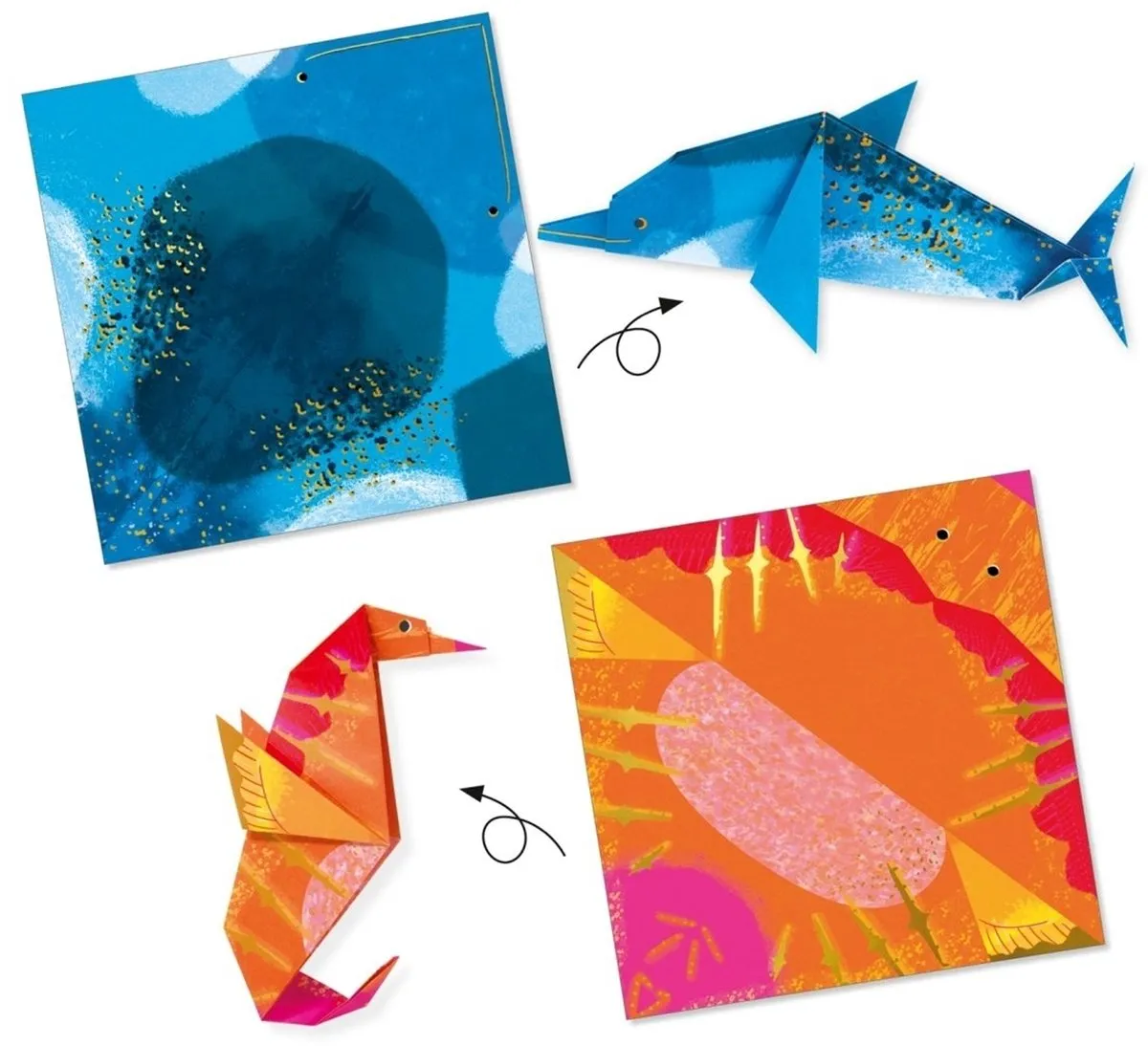 Djeco Origami ZeeDieren Knutselset - 24 Vellen Multicolor