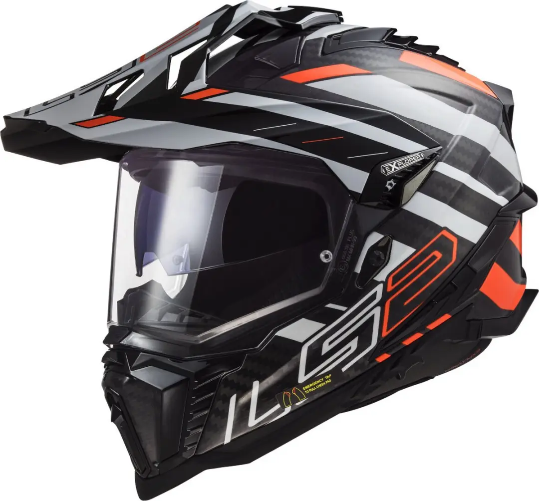 LS2 MX701 Explorer Carbon Edge Zwart Fluo Oranje Adventure Helm