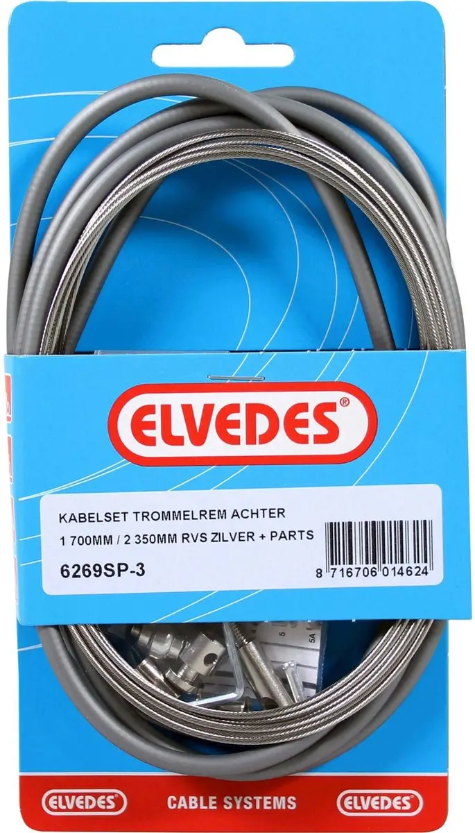 Trommelrem kabelkit Elvedes 1700mm / 2250mm RVS