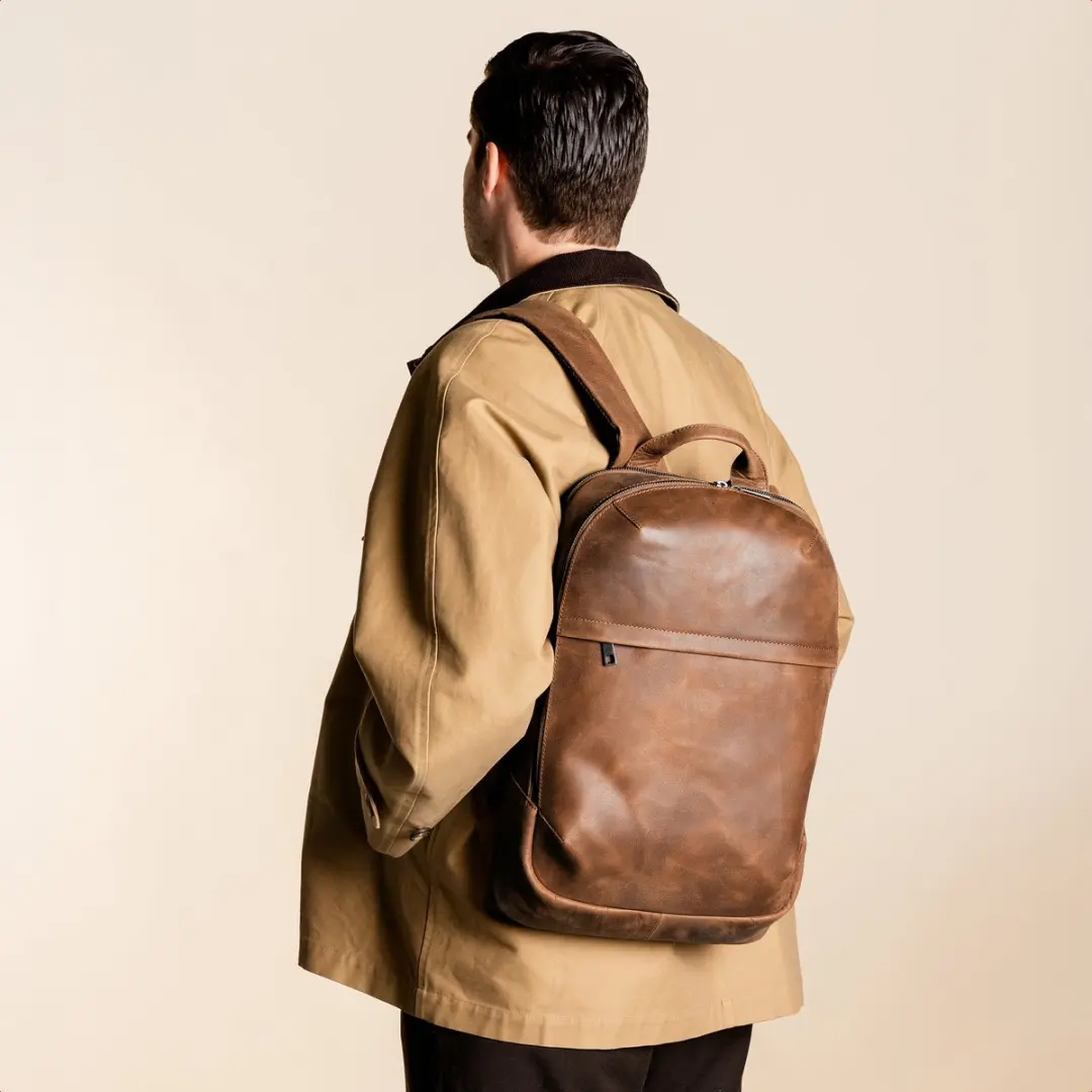 Accezz Leather Rugzak tot 16 inch - 15L - Cognac - afbeelding 5 van 6