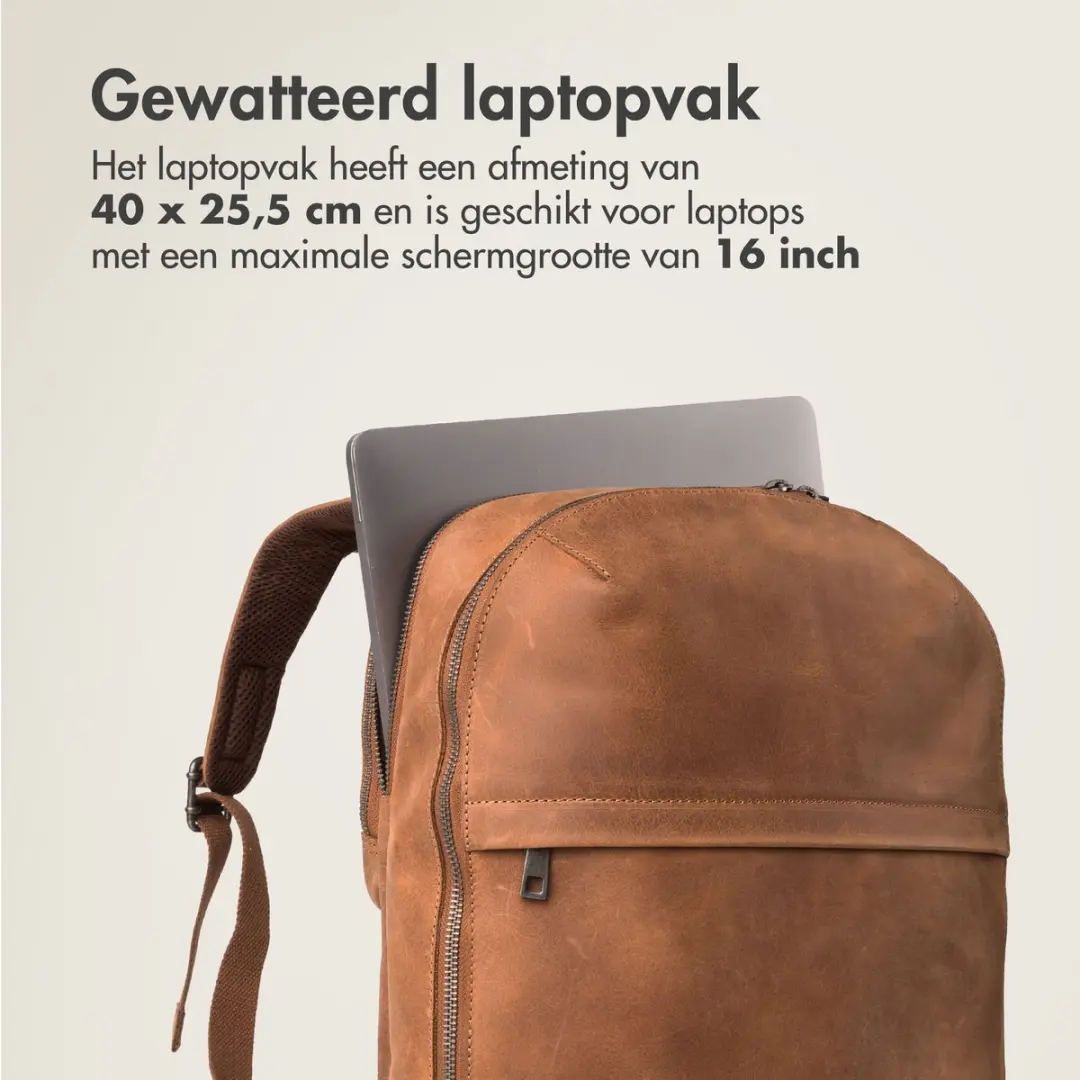 Accezz Leather Rugzak tot 16 inch - 15L - Cognac - afbeelding 4 van 6
