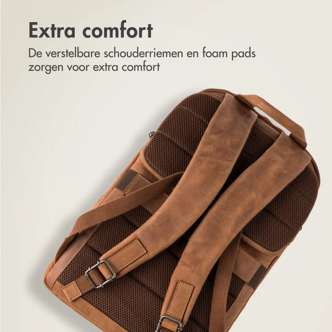 Accezz Leather Rugzak tot 16 inch - 15L - Cognac - afbeelding 6 van 6