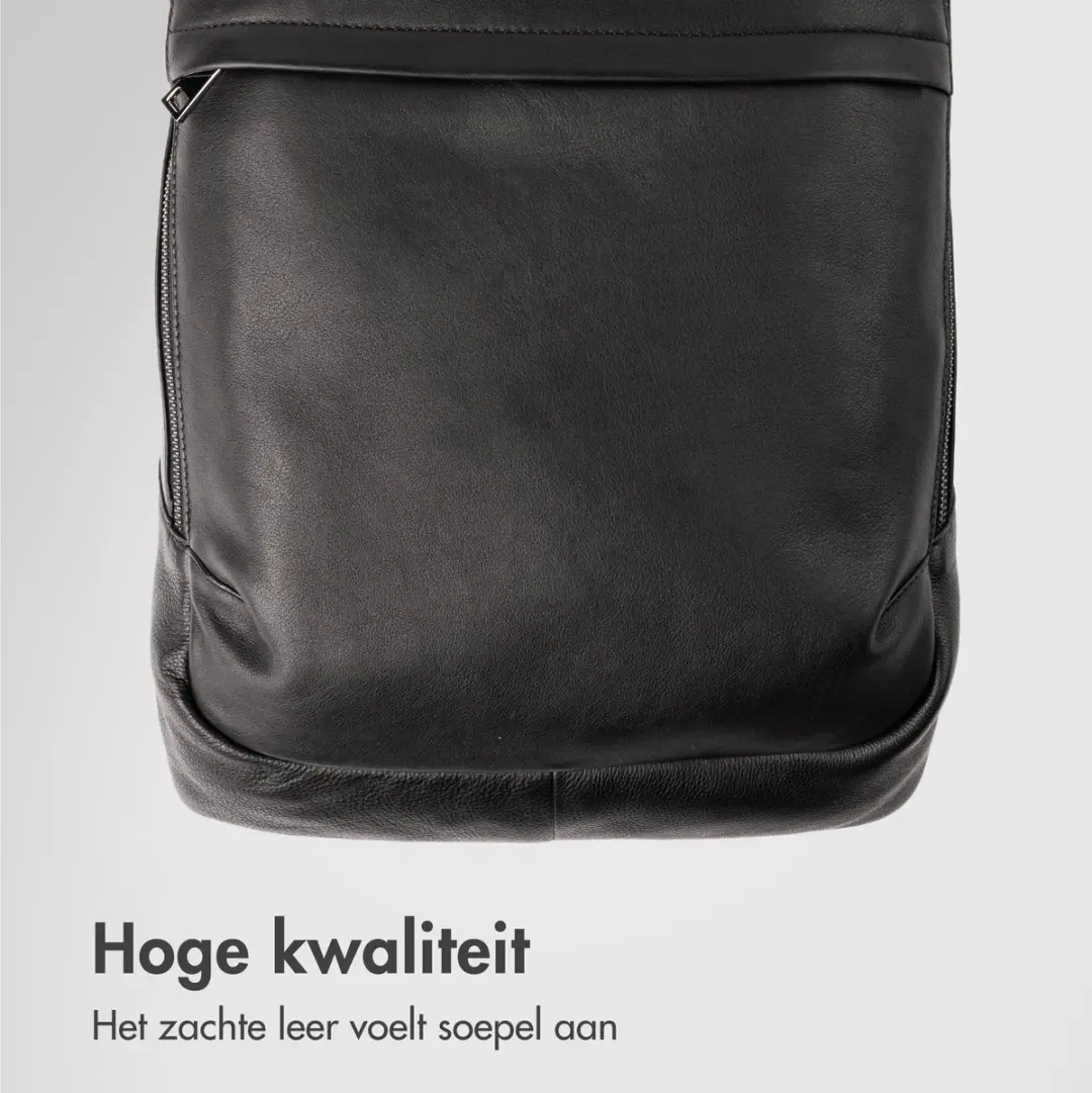 Accezz Leather Rugzak tot 16 inch - 15L - 4 Vakken - Zwart - afbeelding 3 van 6