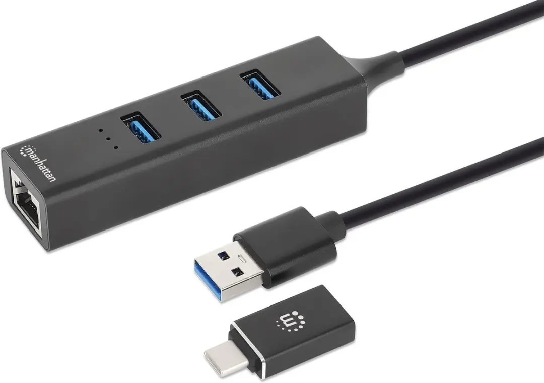 MH 3-Port USB 3.0 Type-C/A Combo Hub with Gigabit Ethernet Network Adapter, Reta