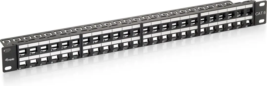 Equip 769248 Cat.6 Panel 1U for 48 Keystone Jacks, unshielded, black
