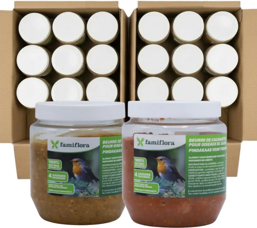 Famiflora vogelpindakaas fruit 12x350GR bosvruchten + 12x350GR appel