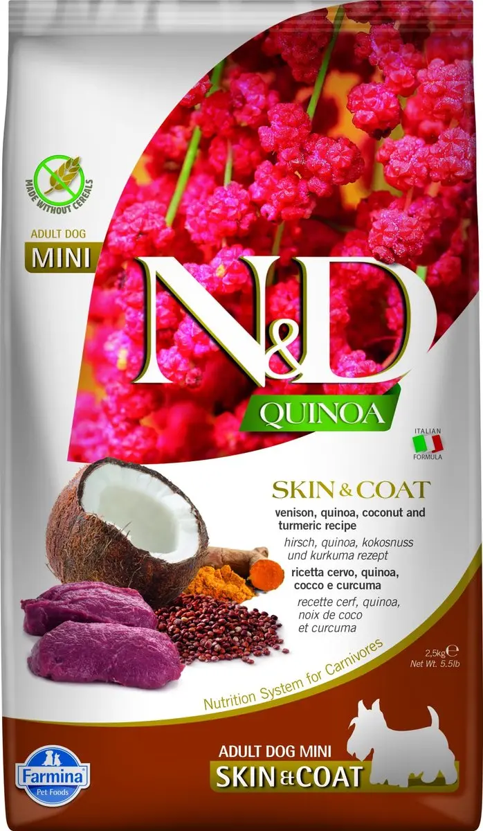 N&D Quinoa hondenvoeding Skin & Coat small breed Hert 2,5 kg