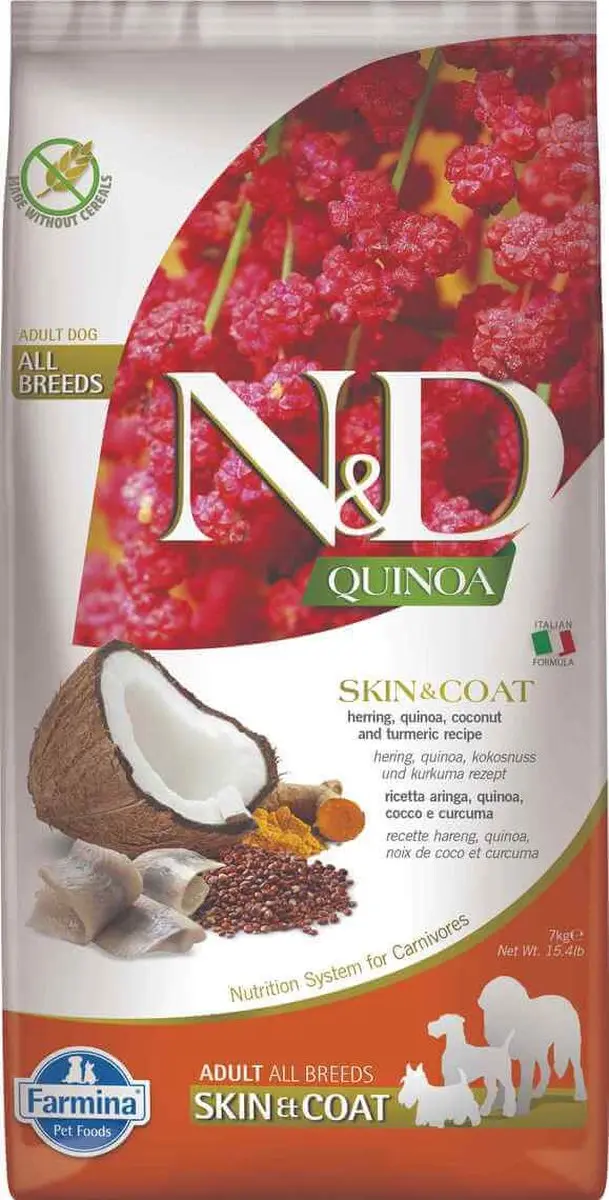 N&D Quinoa Skin & Coat Hondenvoer Medium/Maxi Haring - 7kg - afbeelding 3 van 4