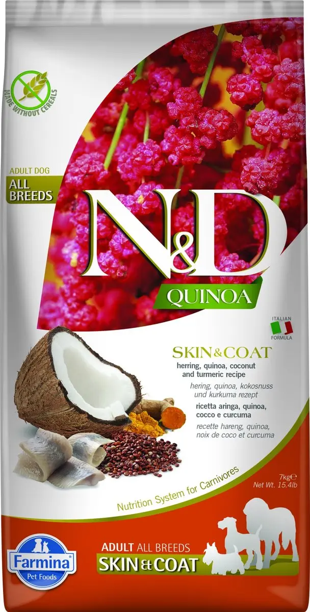 N&D Quinoa hondenvoeding Skin & Coat medium/maxi Haring 7 kg