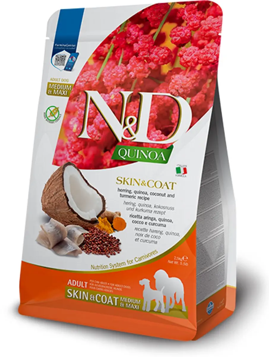 N&D Quinoa Skin & Coat Hondenvoer Medium/Maxi Haring - 7kg - afbeelding 2 van 4