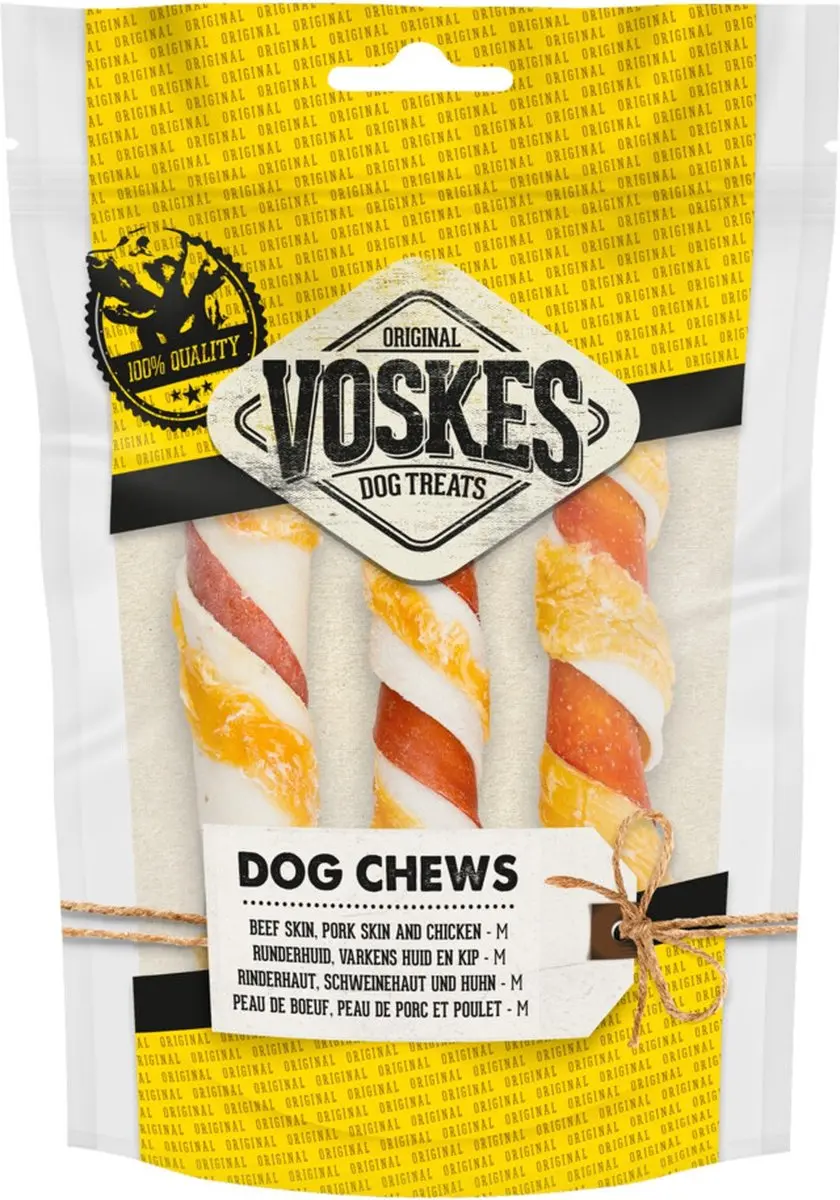 Voskes Hondensnack Stick Runderhuid M - Kip - 3 Stuks