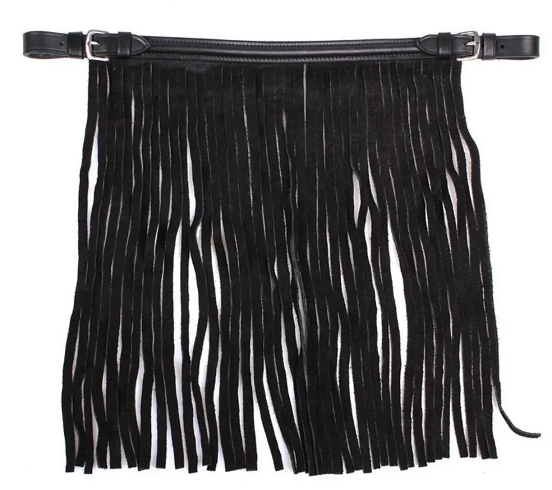 QHP Vliegenfrontriem Leer Full - Zwart