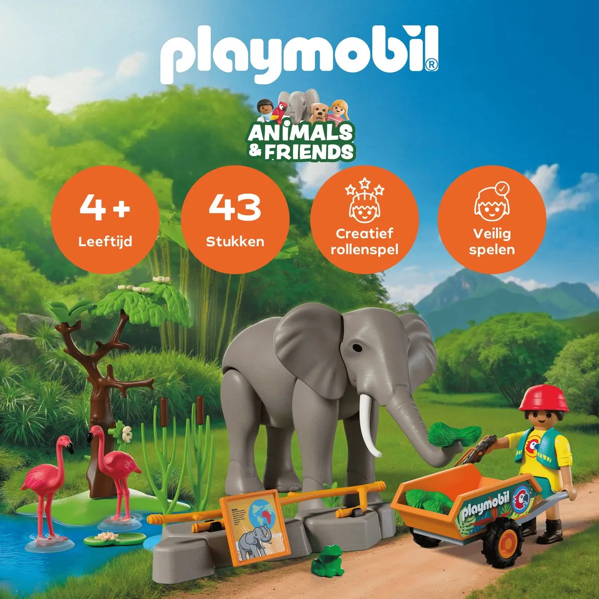 Playmobil Animals & Friends Olifant Dierenverzorger 72068 - 4 Dieren