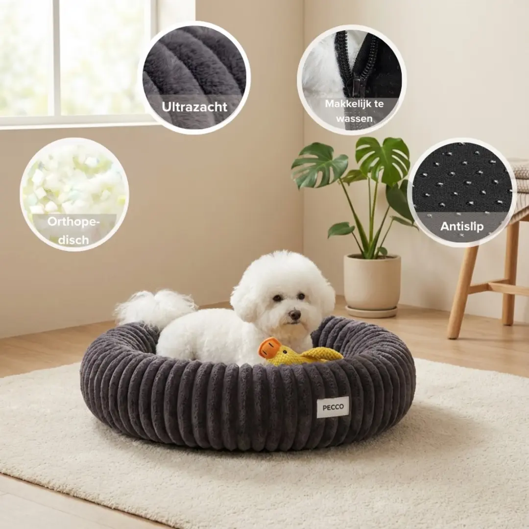 Pecco Luxe Orthopedisch Hondenbed Rond 70cm - Donkergrijs
